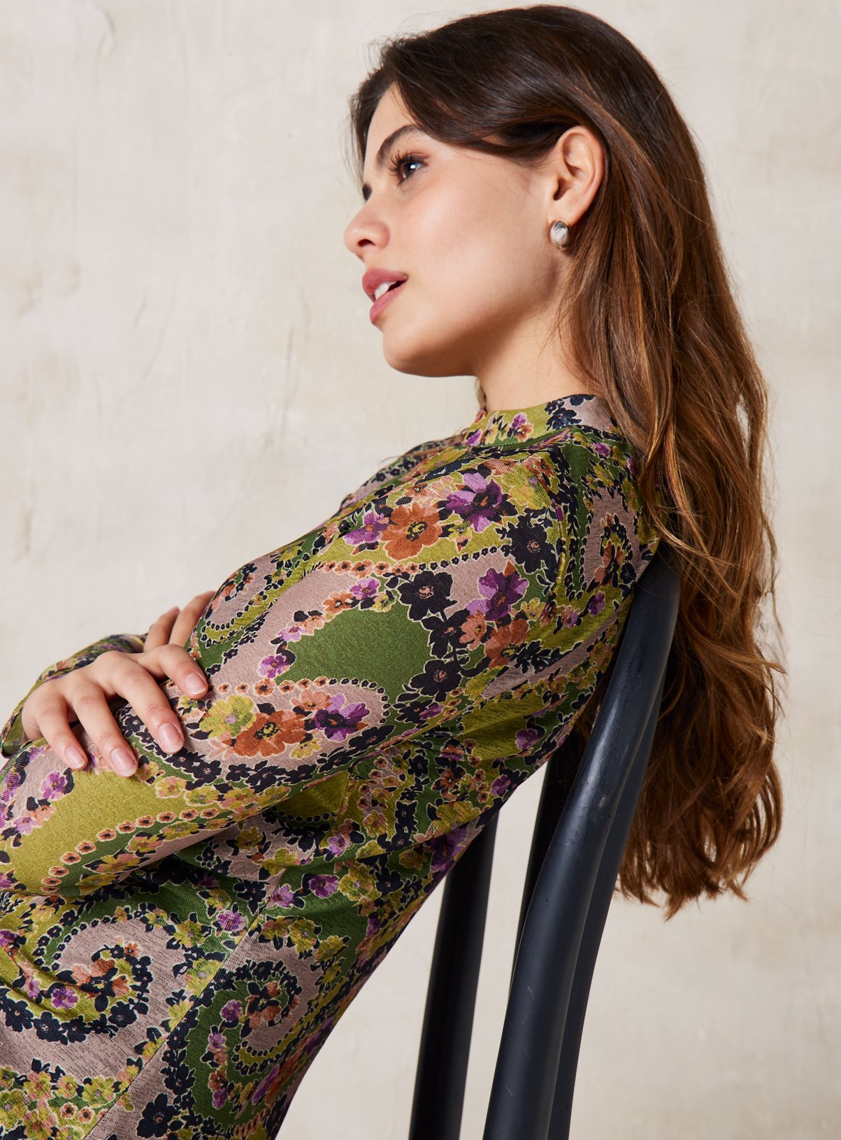 EVERBELLE Jacquard Paisley Print Ruched Jersey Dress 8 - Image 2 thumbnail